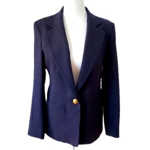VTG Austin Reed Navy classic one button blazer Sz 8 Petite gold buttons